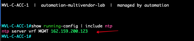 MVL-C-ACC-1 running config shows only one NTP server